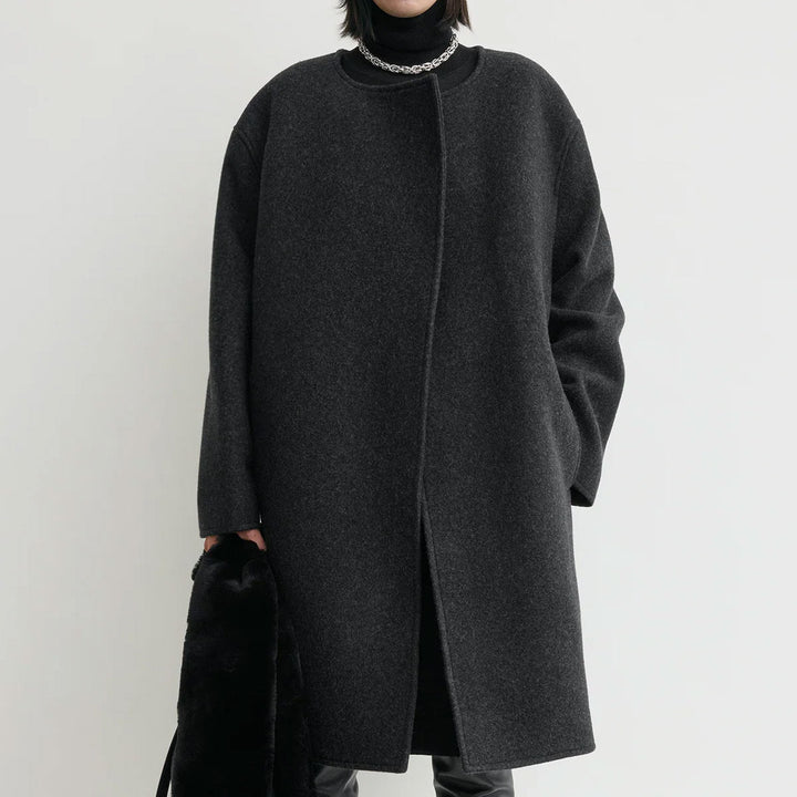 Collarless felt coat charcoal