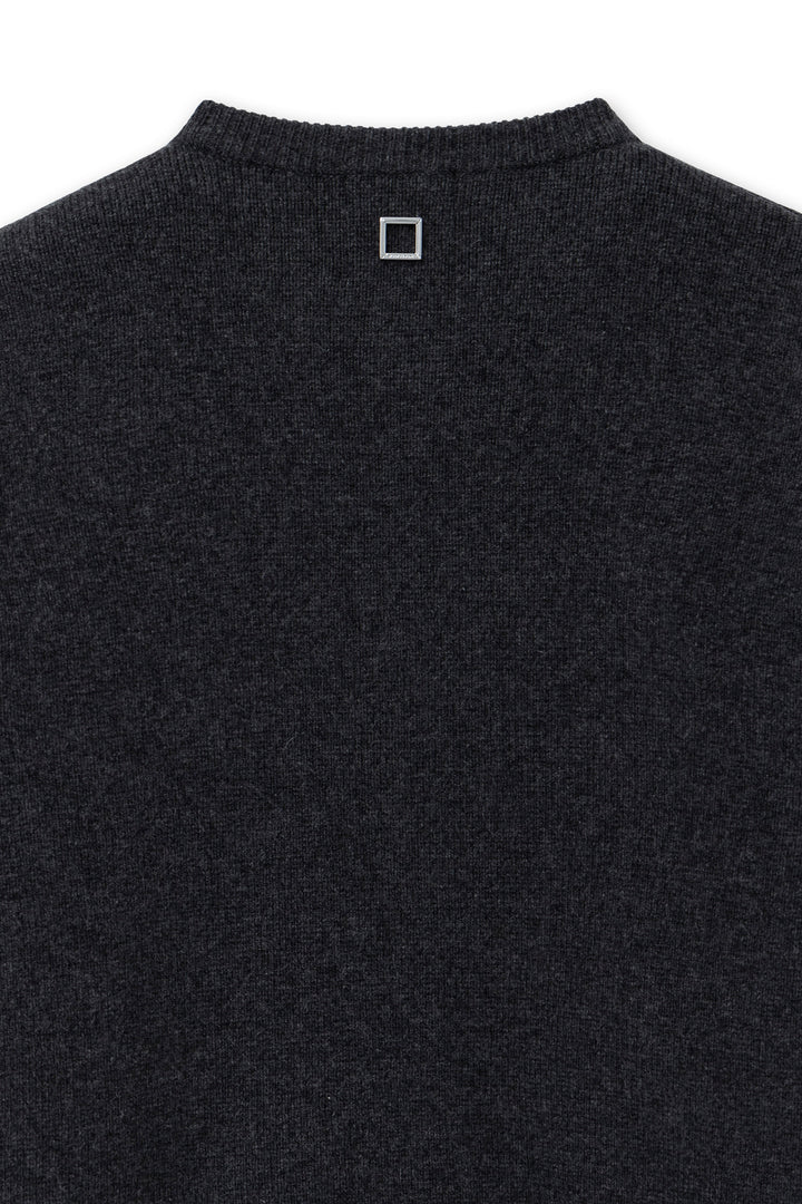 Gray Round Neck Wool Cardigan