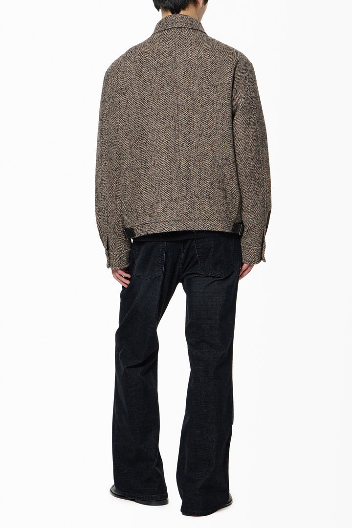 Brown Herringbone Blouson Jacket