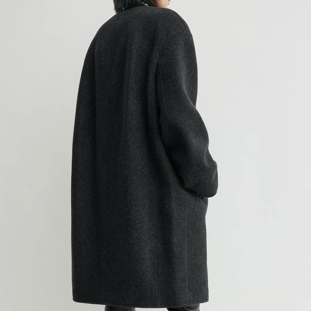 Collarless felt coat charcoal