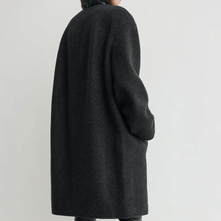 Collarless felt coat charcoal