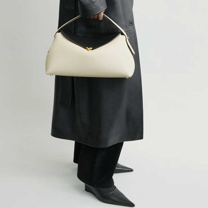 T-lock embroidered leather top handle