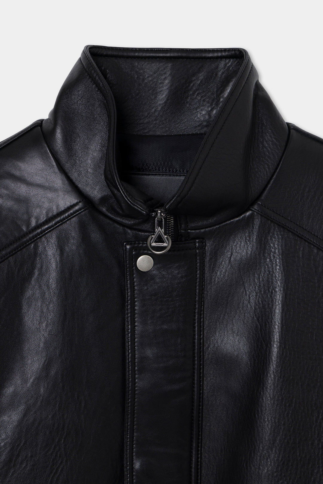 Black Band-Neck Leather Jacket