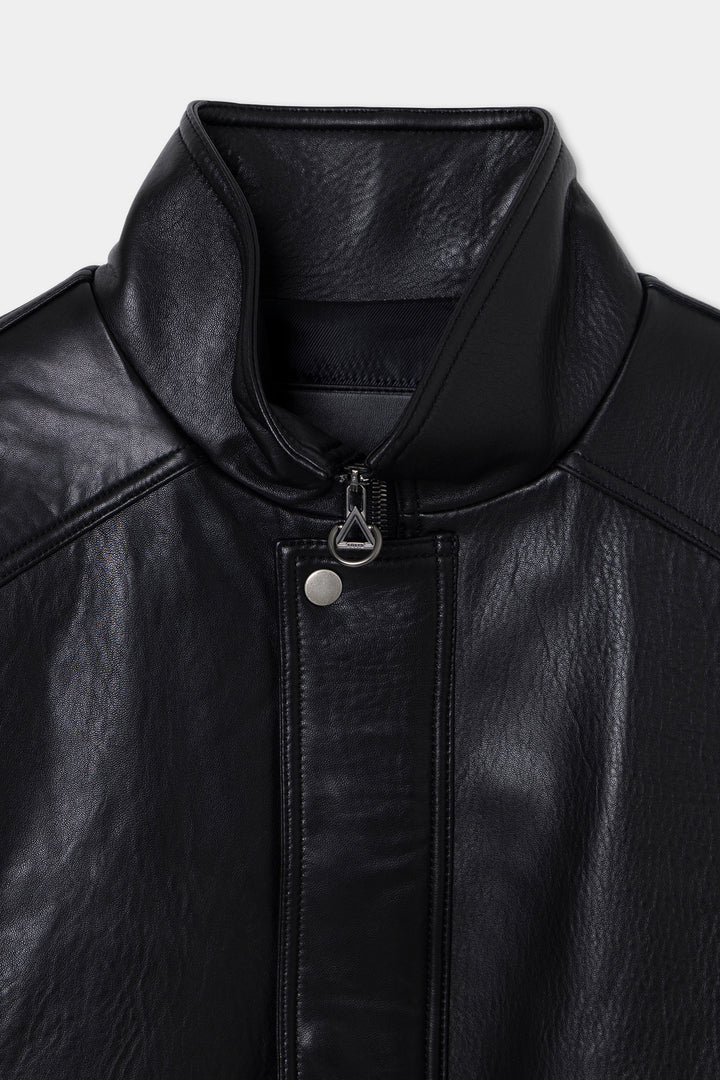 Black Band-Neck Leather Jacket