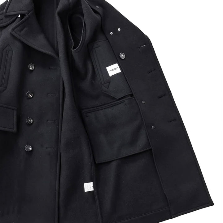 TAKAHIROMIYASHITATheSoloist. - right - left pencil silhouette double breasted peacoat.