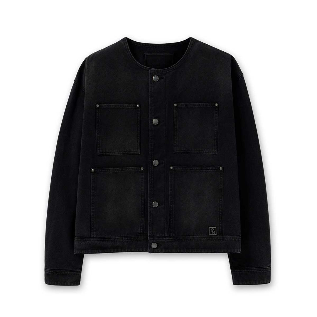 WOOYOUNGMI - Collarless Dyed Denim Jacket