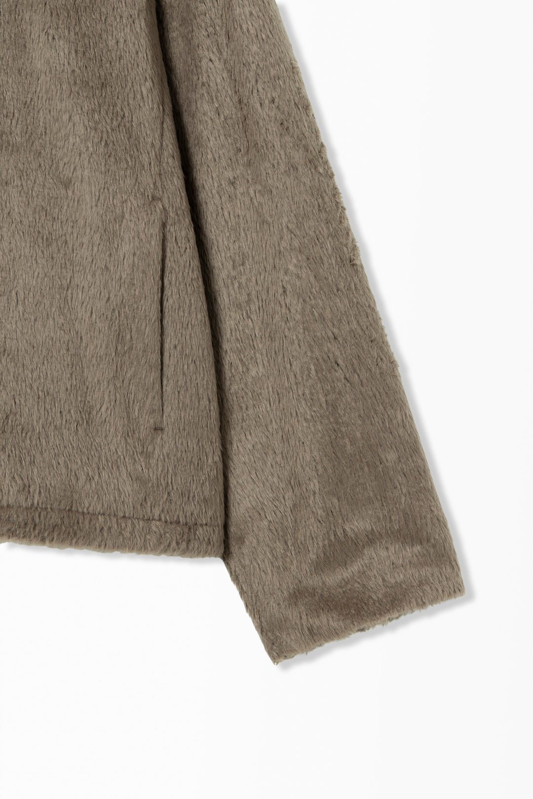 Brown Hairy High-Neck Zip-Up Jacket
