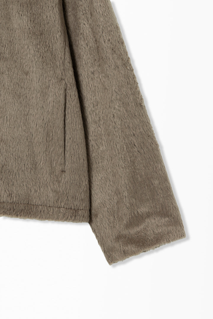 Brown Hairy High-Neck Zip-Up Jacket