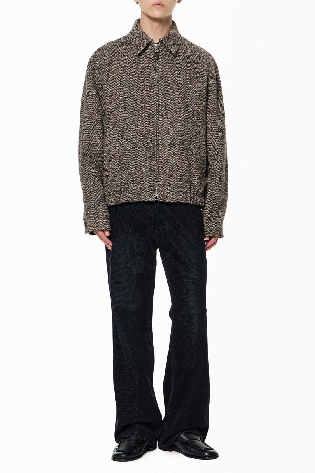 Brown Herringbone Blouson Jacket