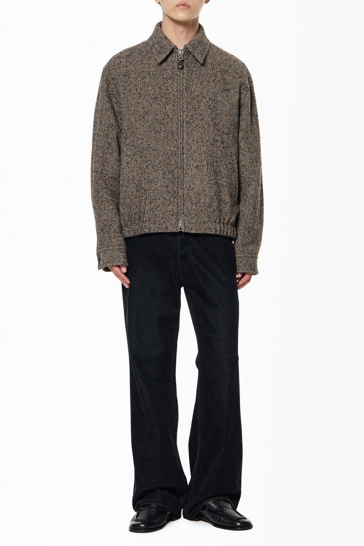 Brown Herringbone Blouson Jacket