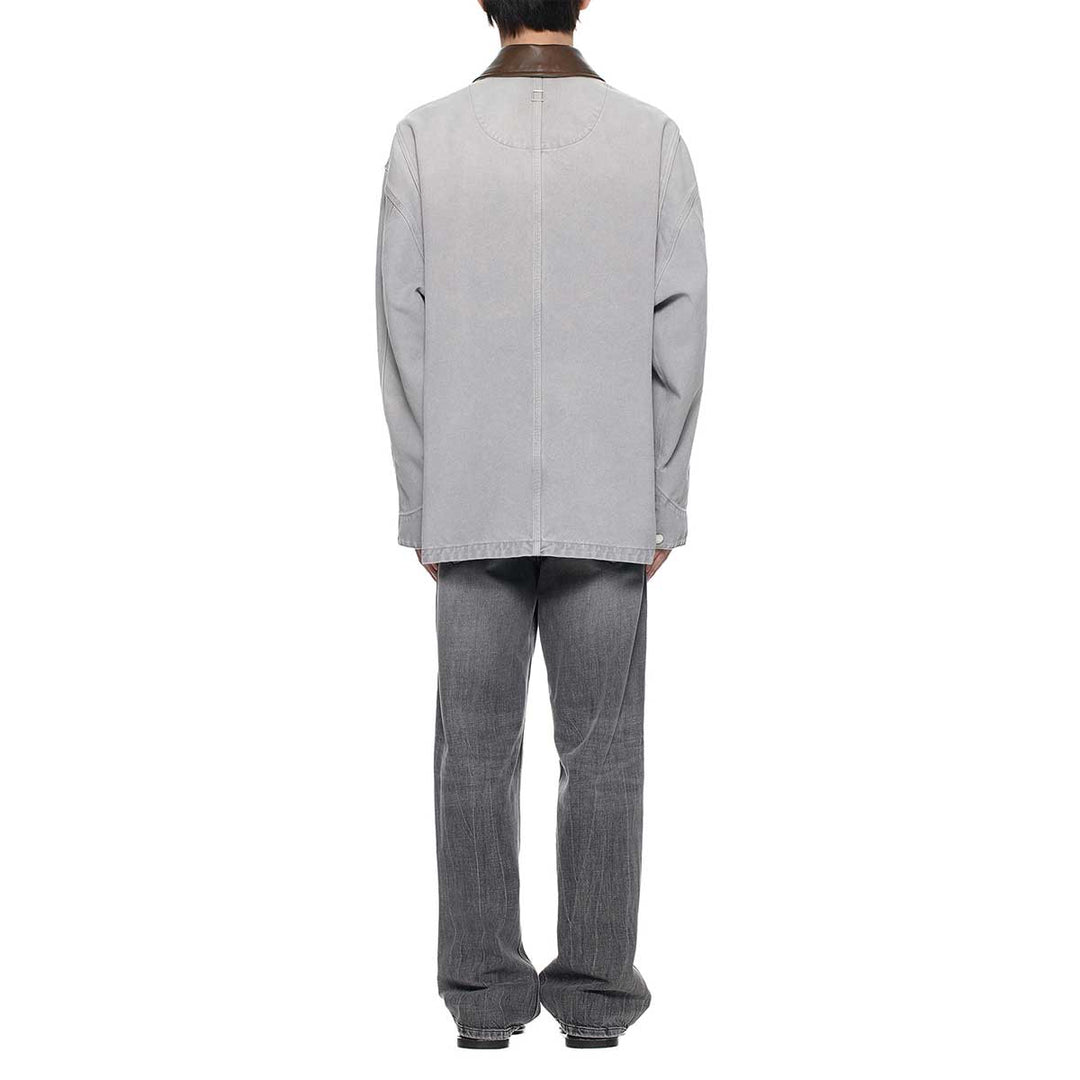 WOOYOUNGMI - Leather Collar Dyed Denim Coat