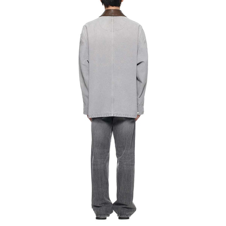 WOOYOUNGMI - Leather Collar Dyed Denim Coat