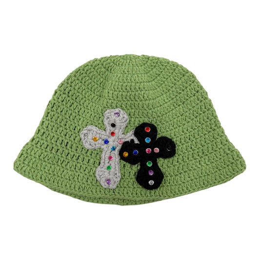 3D double Cross Handmade Knit hat With Studs【Atype】