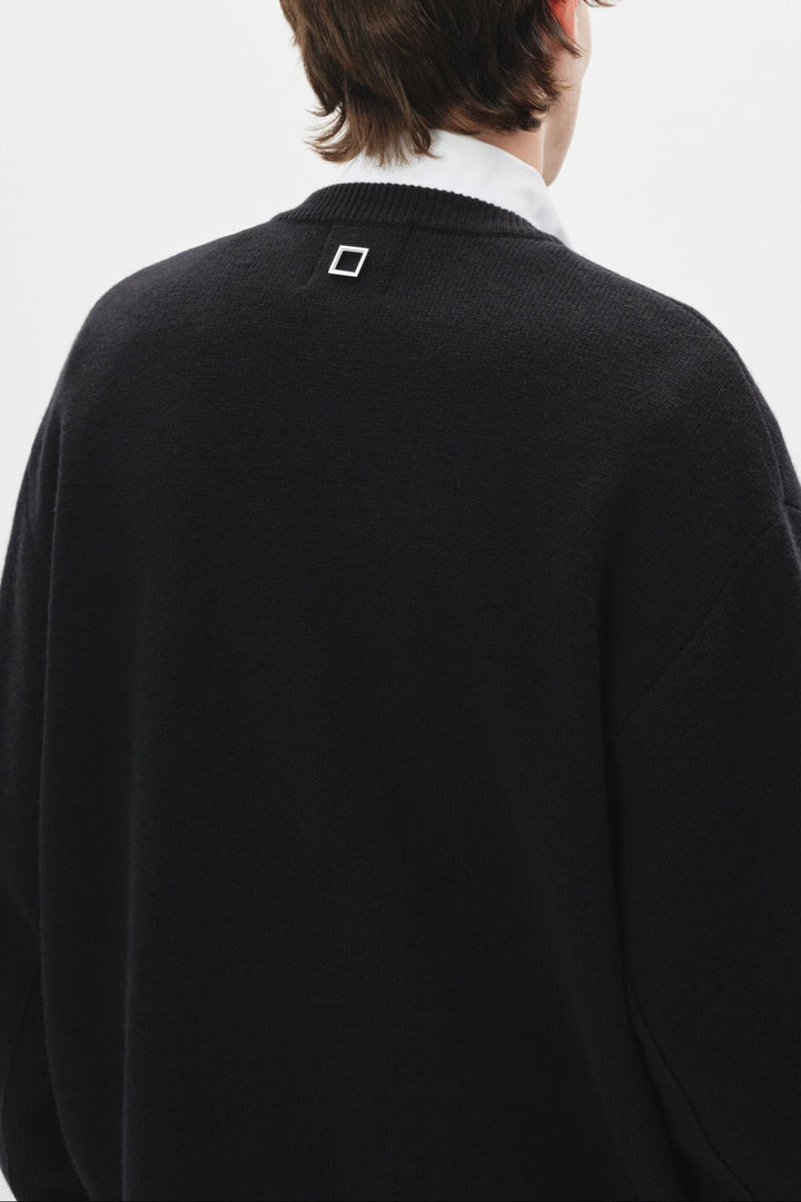 Black Round Neck Wool Cardigan