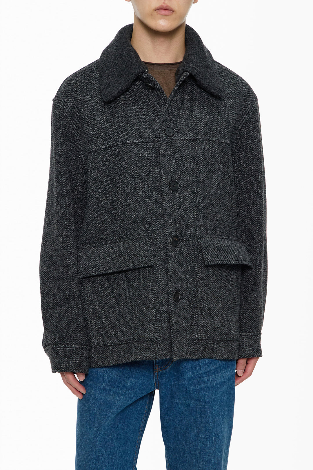 Gray Knit Collared Wool Jacket