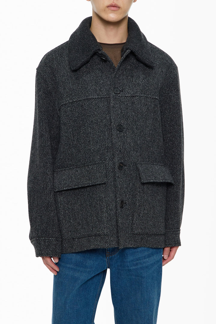 Gray Knit Collared Wool Jacket