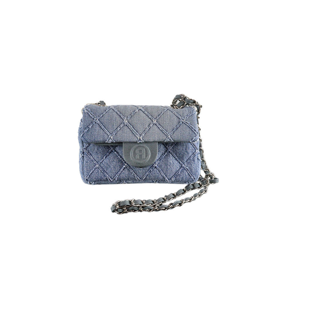 RHOMBUS DENIM CHAIN BAG NANO