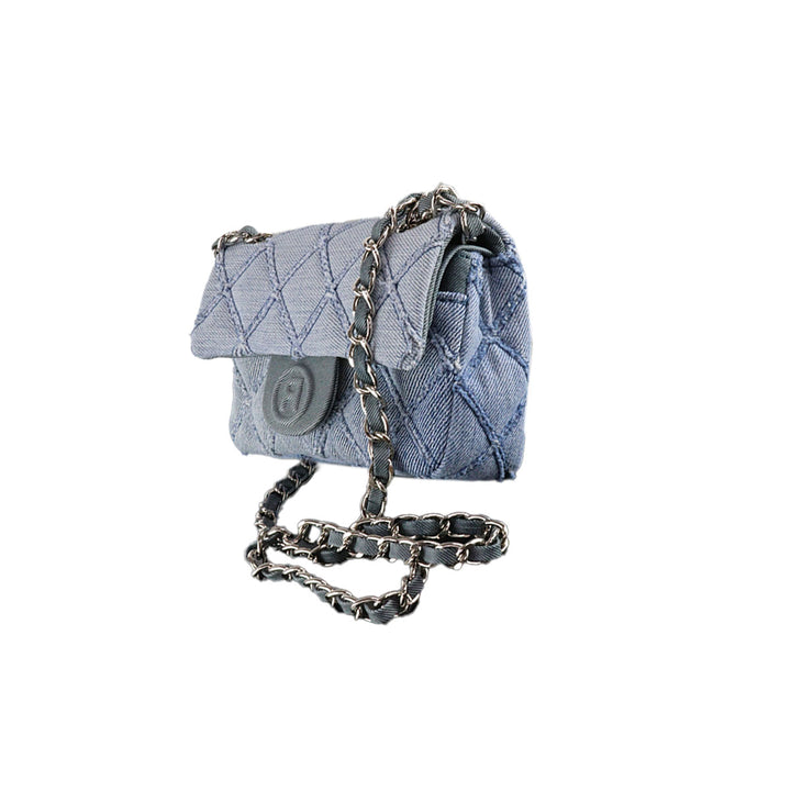 RHOMBUS DENIM CHAIN BAG NANO