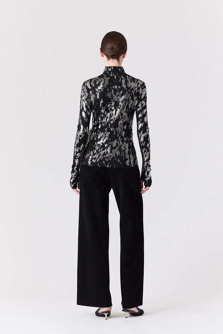 SOFT PORTRAIT FOIL HIGHNECK LONG SLEEVE TOP