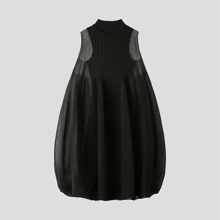 OVERWRAPPED POTTERY BUST FLARE SLEEVELESS DRESS