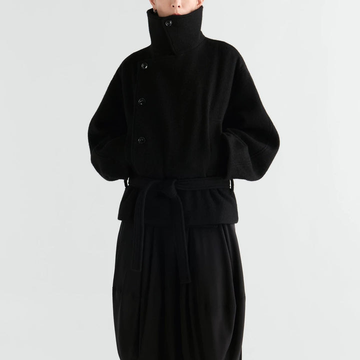 Felted Wool & Alpaca Blend Short Wrap Coat