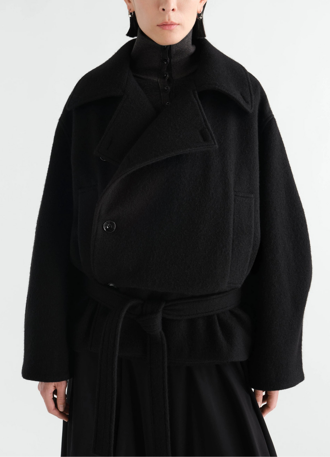 Felted Wool & Alpaca Blend Short Wrap Coat
