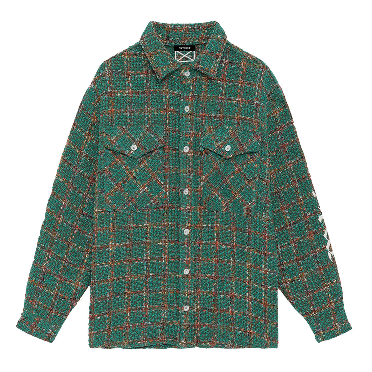 EMBROIDERY CHECK TWEED SHIRTS – GREEN – Why are you here?