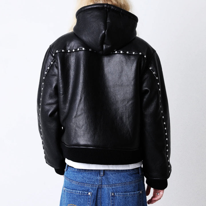 STUDDED HOODED BOMBER JACKET