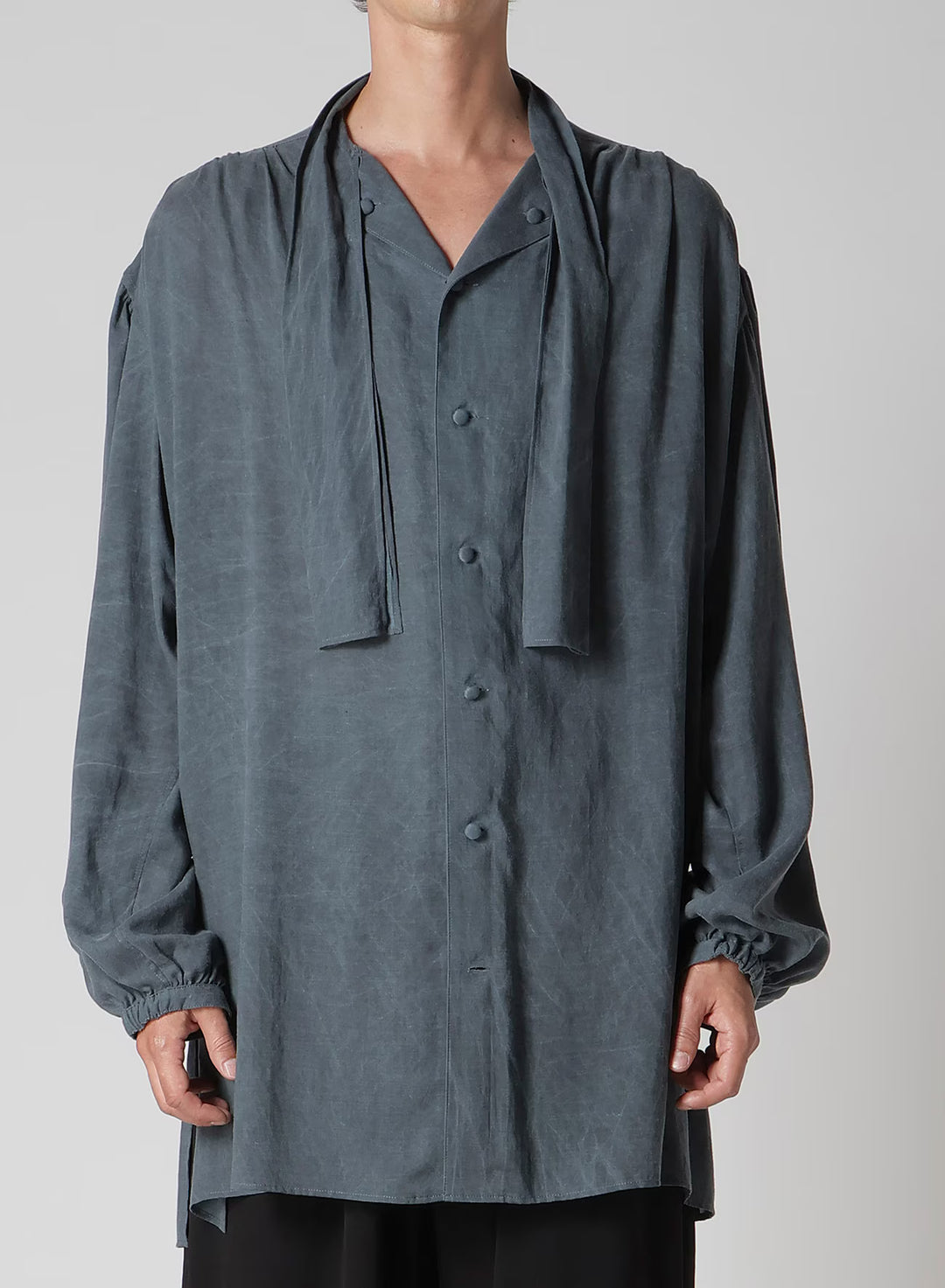 Yohji Yamamoto - CELLULOSE COATING SCARF GATHER BLOUSE