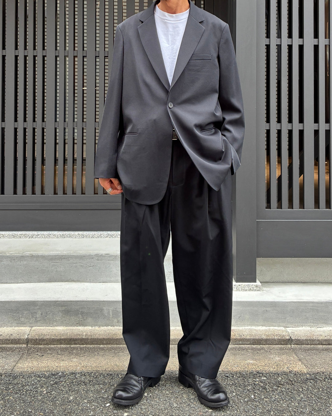 Single-Breasted Jacket in Wool Gabardine