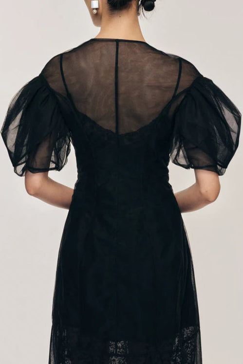 Simone Rocha - Sheer Sculpted Petal Sleeve Biker Dress