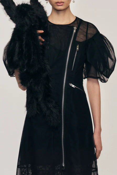 Simone Rocha - Sheer Sculpted Petal Sleeve Biker Dress