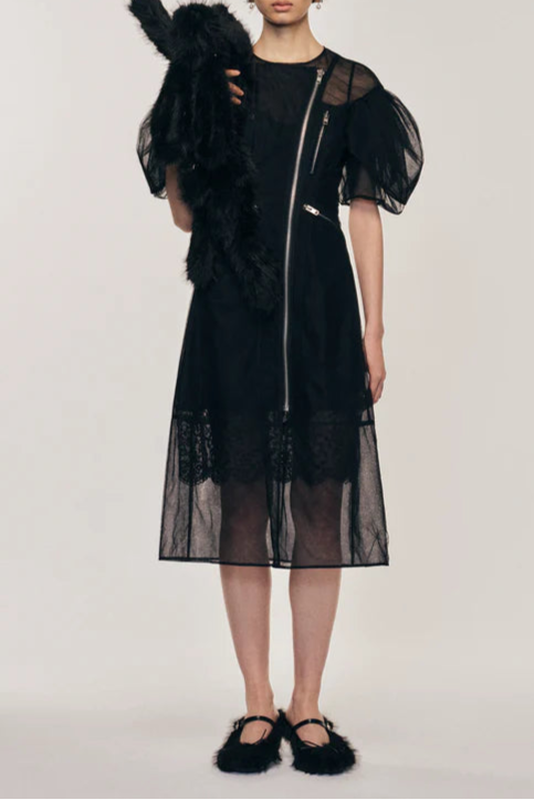 Simone Rocha - Sheer Sculpted Petal Sleeve Biker Dress
