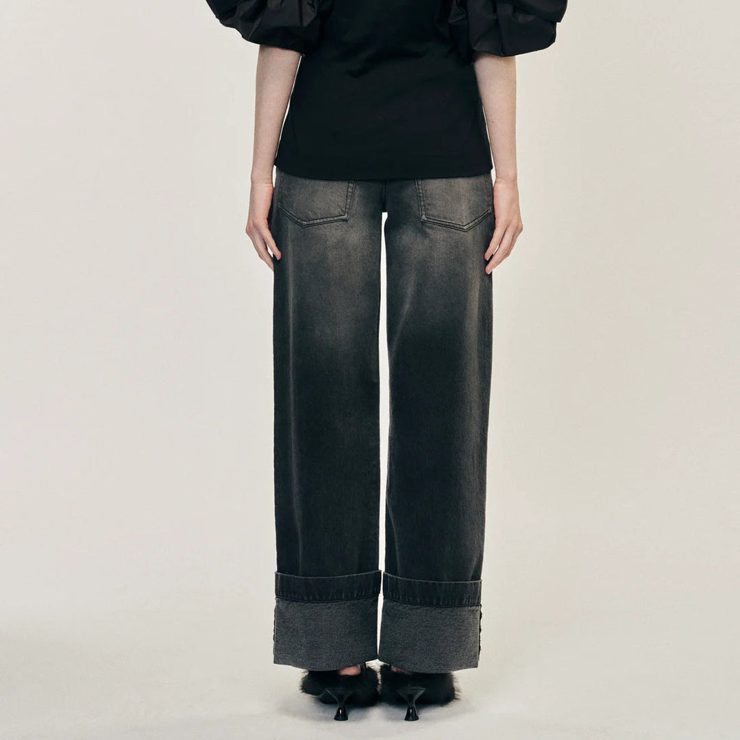 Simone Rocha - CROPPED DISTRESSED STRAIGHT LEG JEANS W/ EMB