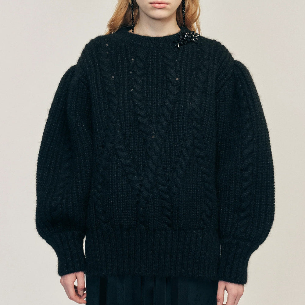 Simone Rocha - Embellished Puff Sleeve Chunky Knit Jumper