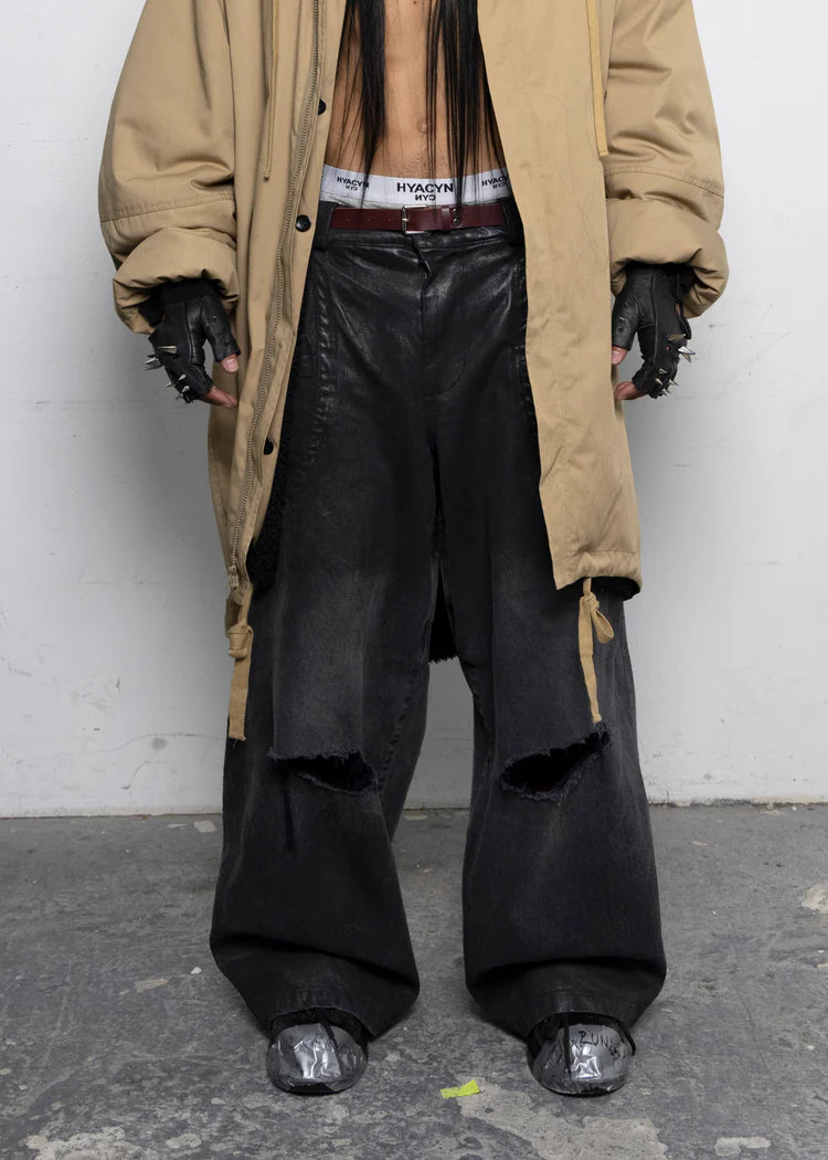 HYACYN - Sevar Rof Low Pocket Pants Black Washed Waxed Distressed