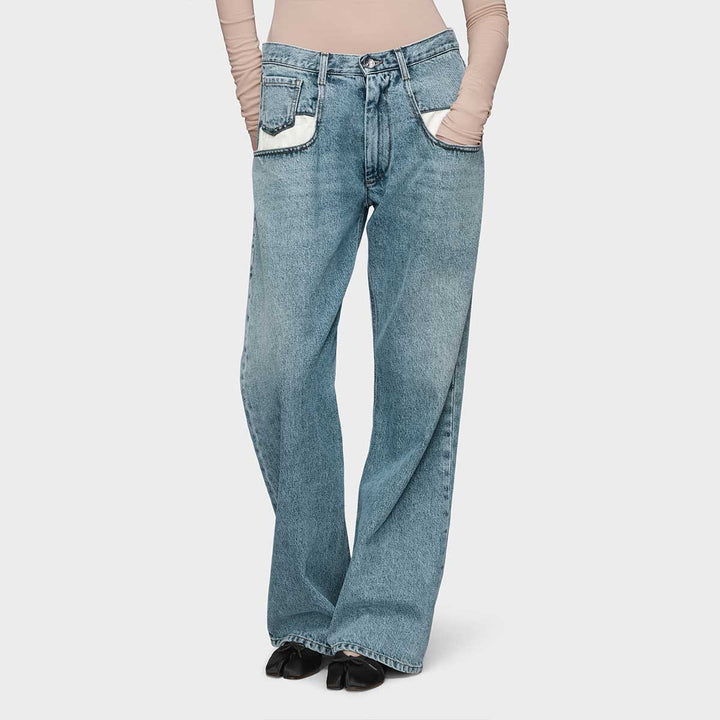 Straight-leg jeans with contrast pockets