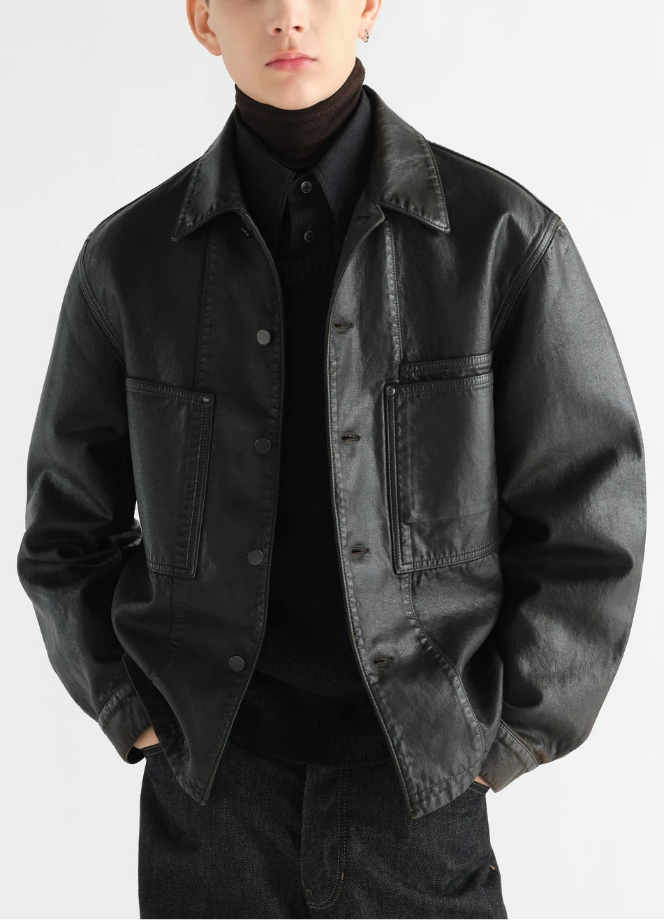 Coated denim workwear overshirt