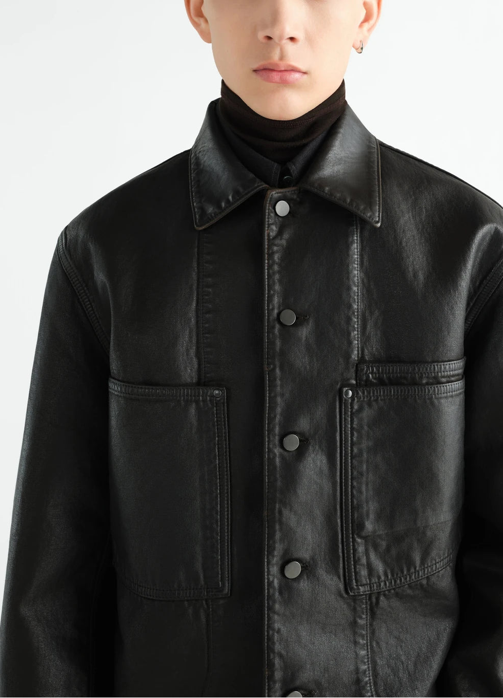 Coated denim workwear overshirt
