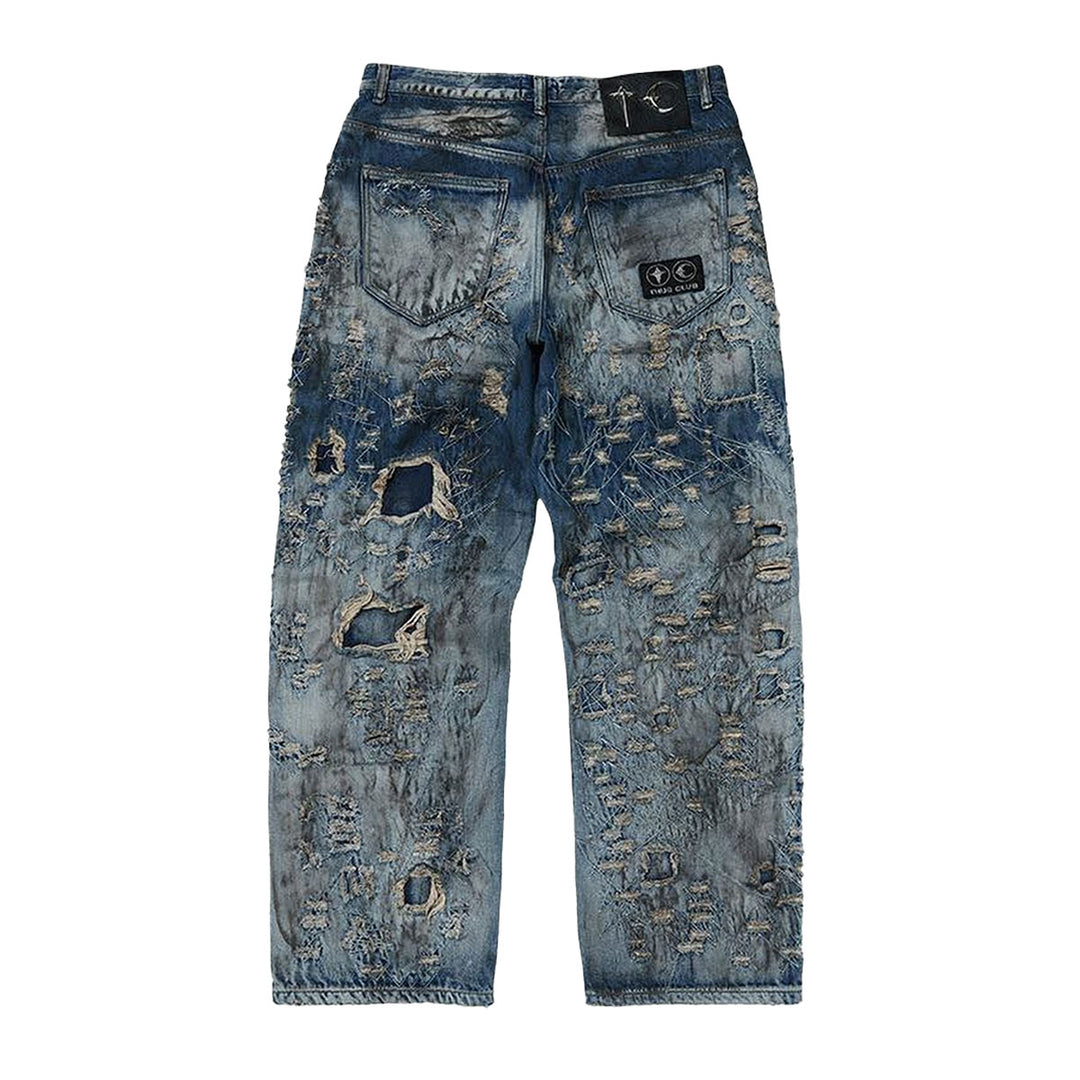 THUG CLUB - Hard-Washed Damaged Denim Pants