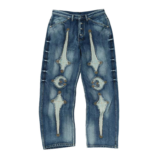 THUG CLUB - TC Bone Leather Denim Pants