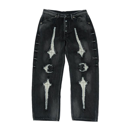 THUG CLUB - TC Bone Leather Denim Pants