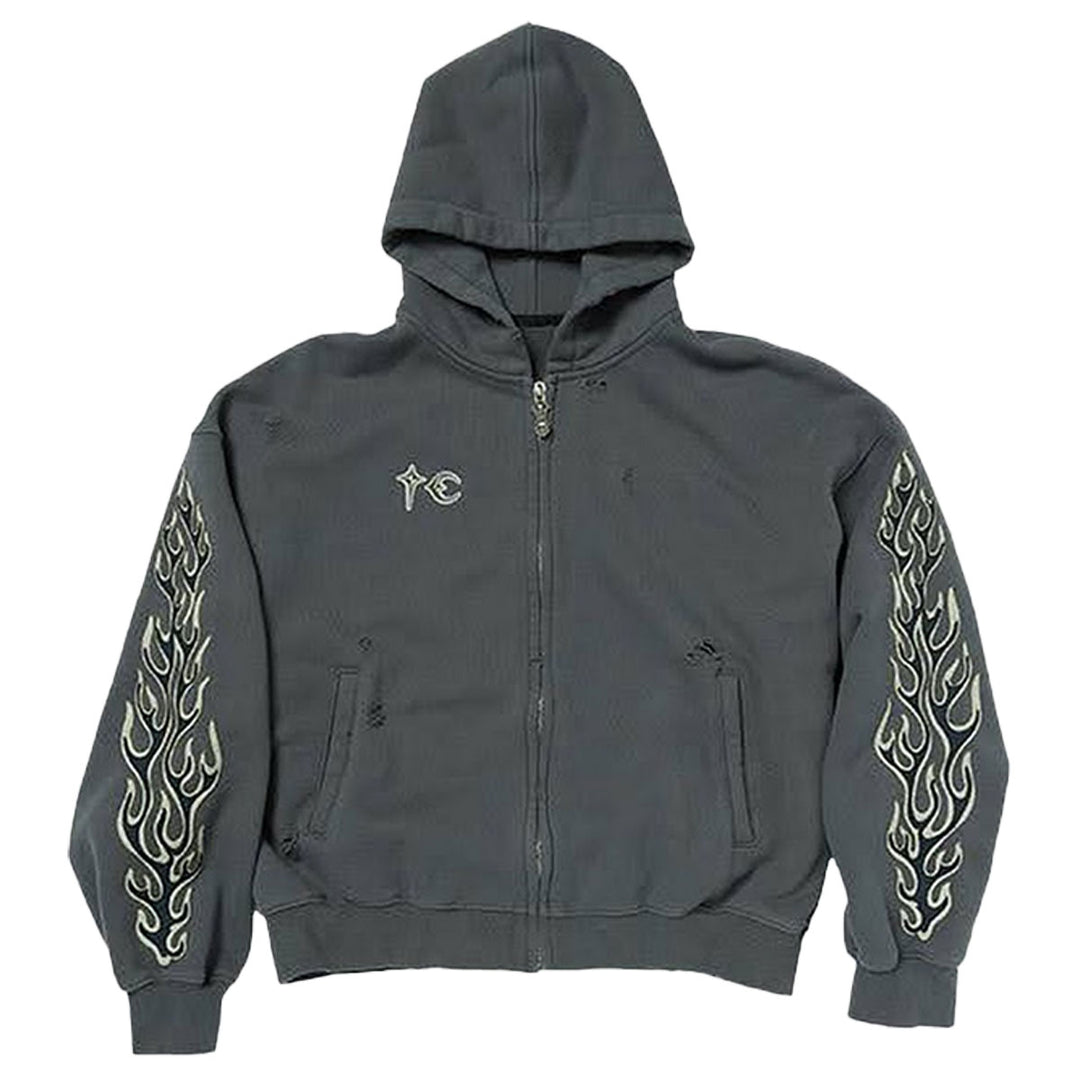 THUG CLUB - Leather Flame Hoodie Zip-Up