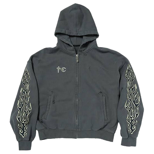 THUG CLUB - Leather Flame Hoodie Zip-Up
