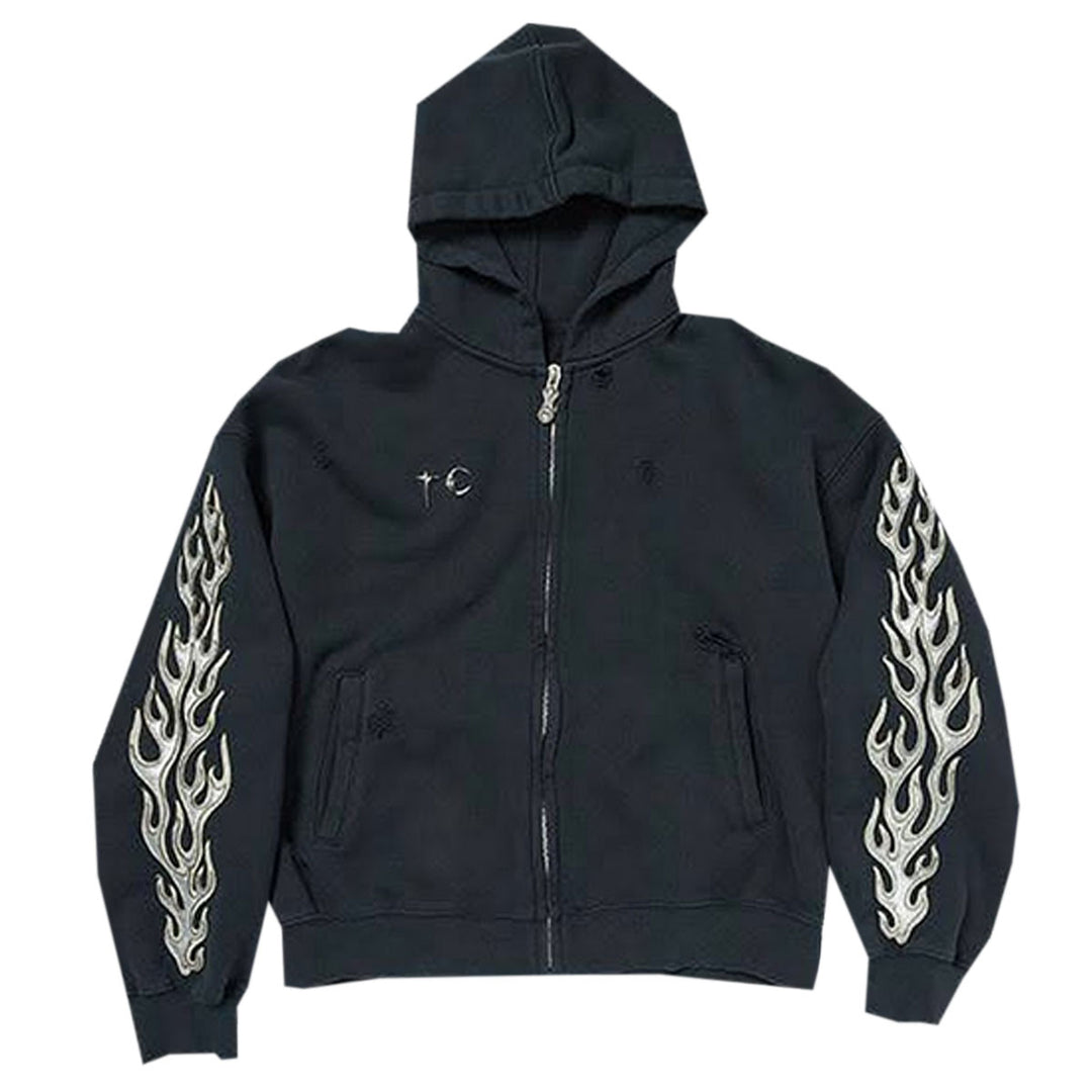 THUG CLUB - Leather Flame Hoodie Zip-Up