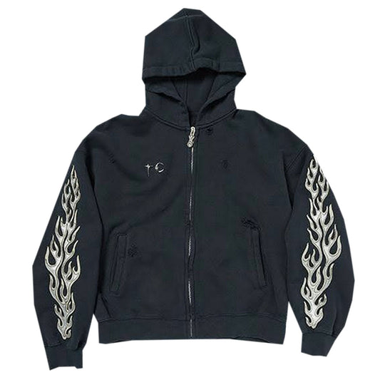 THUG CLUB - Leather Flame Hoodie Zip-Up