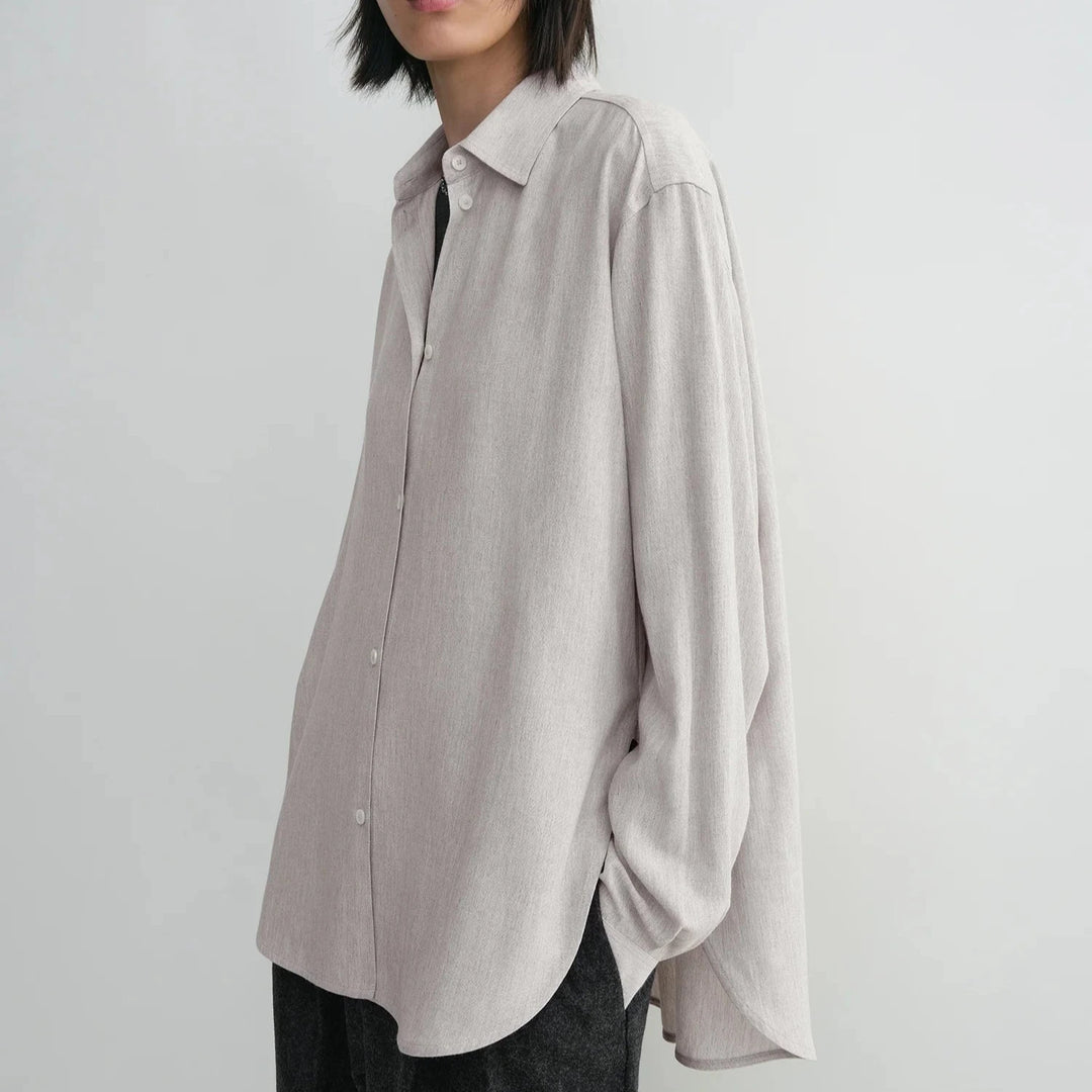 Fluid viscose-blend shirt pale grey mélange