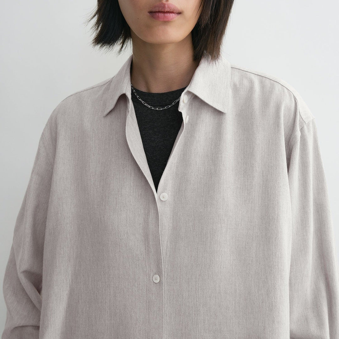 Fluid viscose-blend shirt pale grey mélange