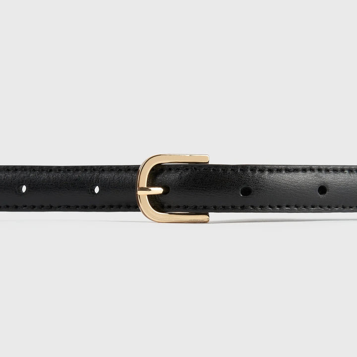 Thin leather trouser belt black