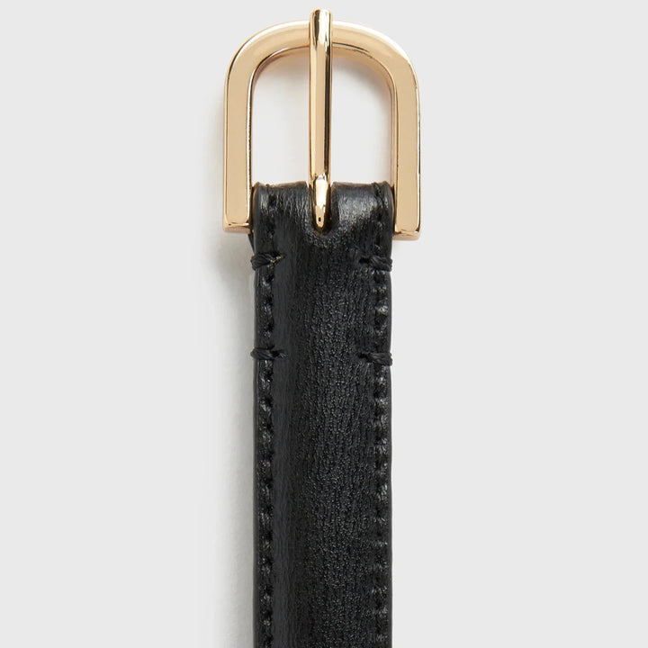 Thin leather trouser belt black